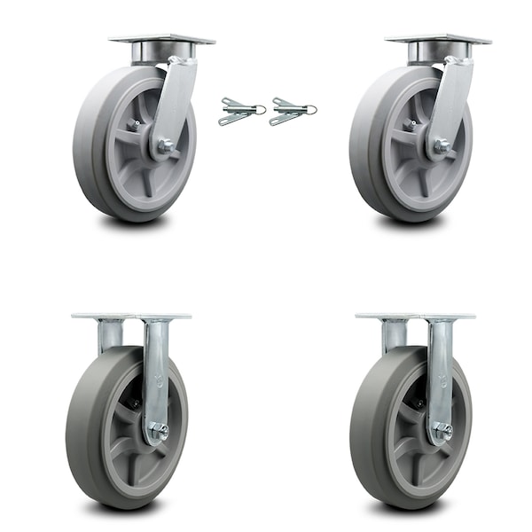 Service Caster 8 Inch Kingpinless Thermoplastic Rubber Wheel Caster Swivel Locks 2 Rigid, 2PK SCC-KP30S820-TPRRF-BSL-2-R-2 - main